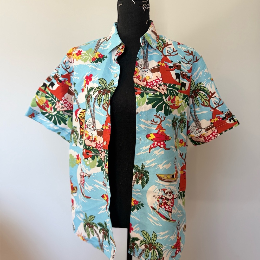 Tropical Blue Men's Shirt Ugly Christmas Button Up